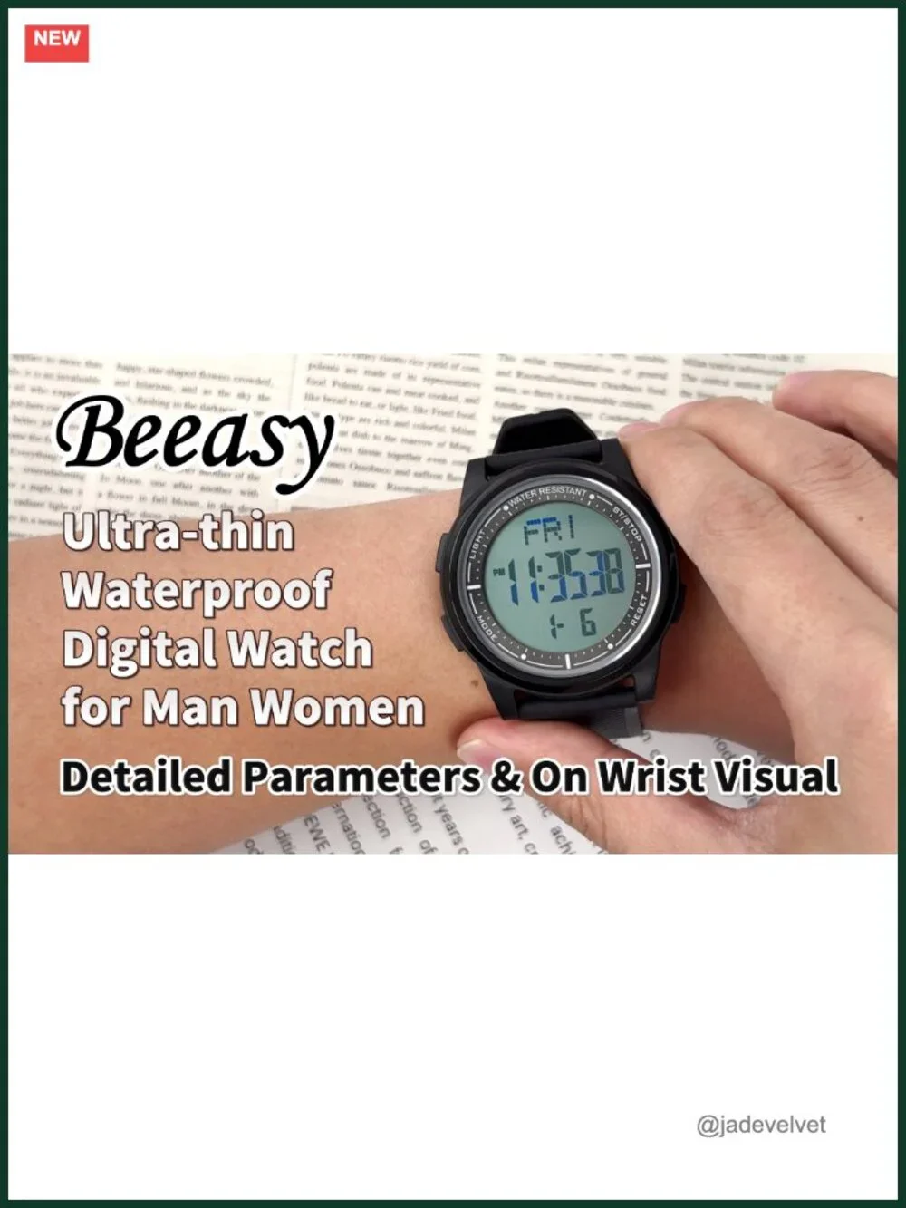 Beeasy Digital Watch 50M Waterproof Ultra-Thin Lightweight 44mm Silicone Sports
